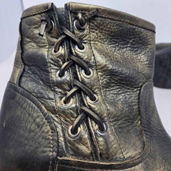 Eric Michael Brennaro Moto Womens Boots Sz 7.5 Dark Gold Metallic Lace Up Detail - Picture 10 of 14